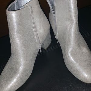 Silver Block Heel Booties - size 10